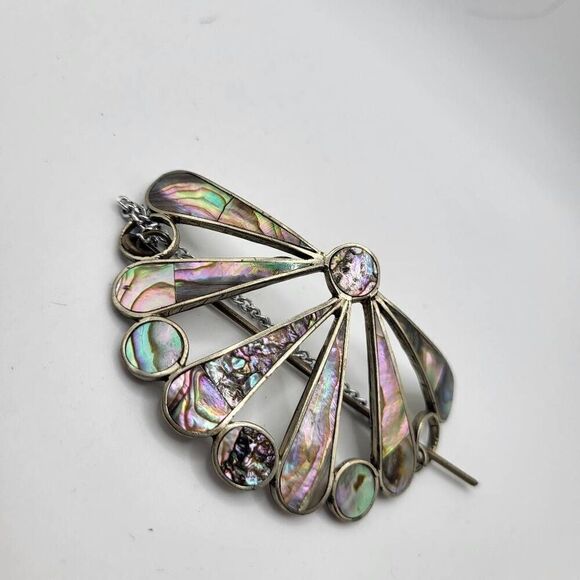 Bohemian Sterling Silver and Mother of Pearl Inlay Hair Pin